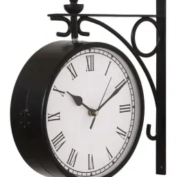 CHRONIKLE Black Iron Decorative Double Sided Roman Numbers Station Hanging Wall Clock-image-34