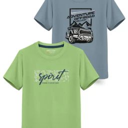 HELLCAT Kids Grey & Green Printed T-Shirt (Pack Of 2)-11