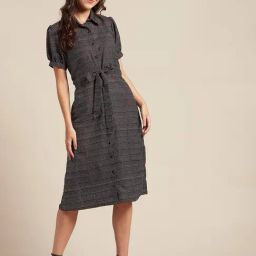 Moomaya Black Printed A Line Dress-image-73
