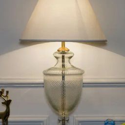 Kapoor Lamp Shades Transparent & White Glass Mystic Cotton Shade Table Lamp-20