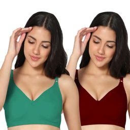 IN CARE Green & Maroon Full Coverage Non-Wired T-Shirt Bra - Pack of 2-image-46