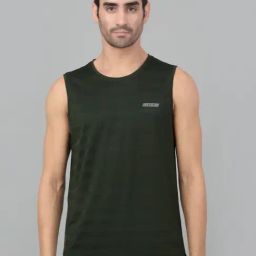 Cantabil Men's Olive Green Solid Sleeveless Activewear T-shirt-image-45