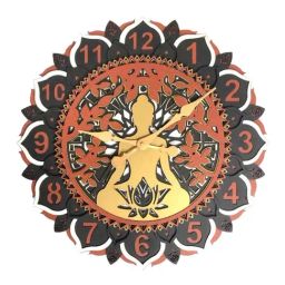 CHRONIKLE Brown Mdf Style Round Buddha Dial Analog English Numbers 3D Wall Clock-10