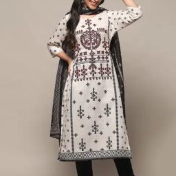 Biba White Embroidered Unstitched Dress Material-image-2