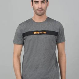 Cantabil Grey Regular Fit Colour Block Sports T-Shirt-image-7