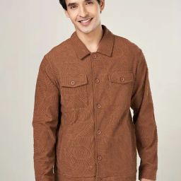 People By Pantaloons Brown Cotton Regular Fit Printed Jacket-image-4