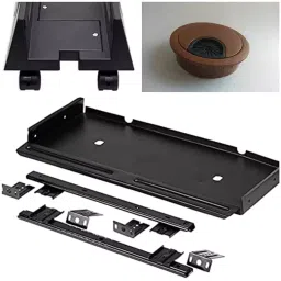 Implemental Keyboard Tray with Channel, CPU Trolley and Cable Manager Brown Combo Metal and ABS Black & Brown (Set of 3) image 4