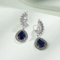 Priyaasi Silver-Plated American Diamond and Stunning Blue Diamond Drop Earrings-32