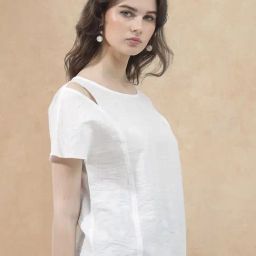 RAREISM White Rayon Solid Short Sleeves Top-image-75