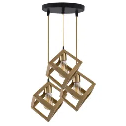 Homesake 3-Lights Round Cluster Golden Metal Cube Hanging Light - Set of 1 (Bulb not included)-17