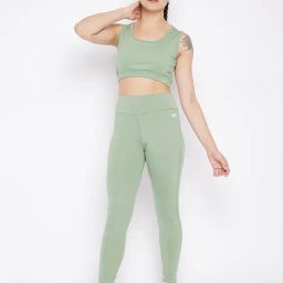 Clovia Green Slim Fit Sports Bra With Tights-image-14