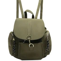 London Rag Olive Green Nylon Medium Backpack-image-11