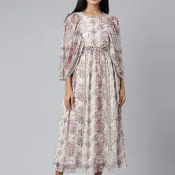SHOWOFF Off White Printed Midi Dress-image-0