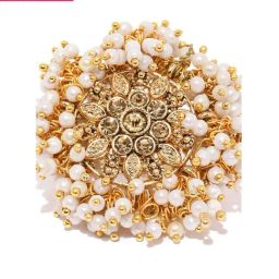 Zaveri Pearls Golden & Pearl White Alloy Cocktail Ring-44