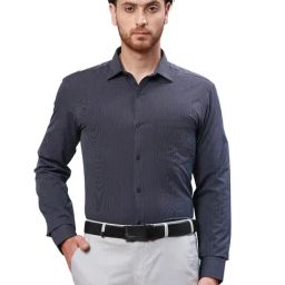 Park Avenue Blue Slim Fit Self Pattern Shirt-image-15