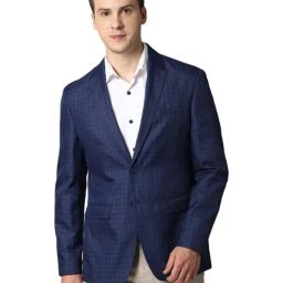 Peter England Navy Slim Fit Checks Blazer-picture-49