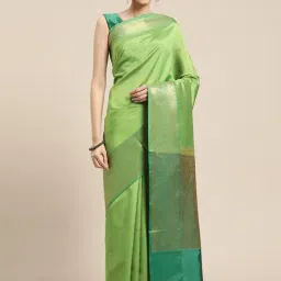 Banarasi Silk Works Green Silk Woven Saree With Unstitched Blouse-picture-10