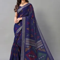 Satrani Blue Woven Poly Cotton Saree With Unstitched Blouse-image-80