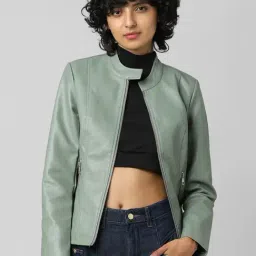 Only Green Band Collar Biker Jacket-38