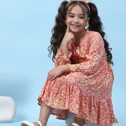 Biba Kids Orange Printed Dress-image-53
