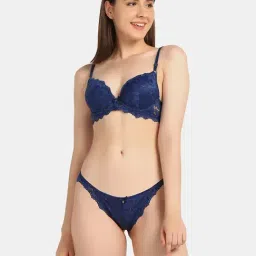 Da Intimo Navy Lace Padded Medium Coverage Bra & Panty Set-image-34