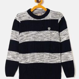 Duke Kids Navy & White Striped Full Sleeves Sweater-20