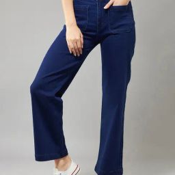 DOLCE CRUDO Navy Flared Fit High Rise Jeans-image-30