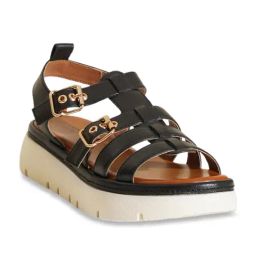 Peach Flores Women Amani Black Ankle Strap Wedges-image-14