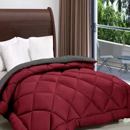 Comfowell Grey & Maroon Checked Heavy Winter 210 GSM Double Bed Comforter-image-91