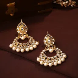 Priyaasi The Charm of Gold-Plated with Pearls and Kundan Dangler Earrings-image-26