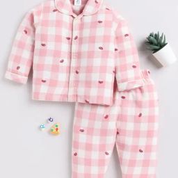 Clt.s Unisex Pink & White Checks Full Sleeves Shirt With Pyjamas-picture-40