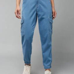 DOLCE CRUDO Blue Regular Fit High Rise Jogger Jeans-image-8