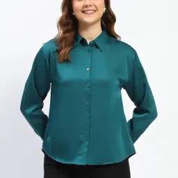 MADAME Teal Regular Fit Shirt-image-55