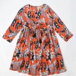 Bella Moda Kids Orange Printed Full Sleeves Fit & Flare Dress-image-79