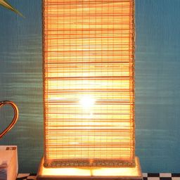 Devansh Beige & Gold-Toned Self Design Traditional Column Table Lamp with Bamboo Shade image 5
