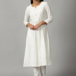 Saffron Threads White Embroidered A Line Kurta-image-98