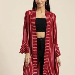 Qurvii Maroon Striped Shrug-image-99
