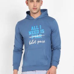 Campus Sutra Blue Regular Fit Printed Hooded Sweatshirt-image-9