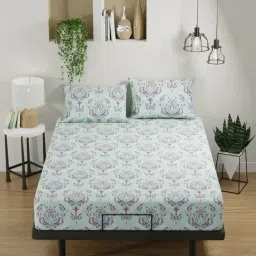 Bianca Platinum Pink Cotton Floral 144 TC Double Flat Bedsheet with 2 Pillow Covers-image-75