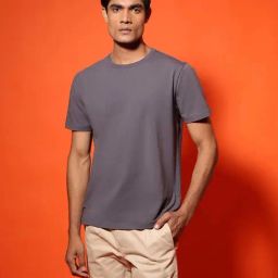 SUBTRACT Dark Grey Regular Fit Crew T-Shirt-picture-7