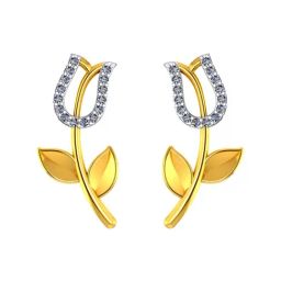 BIS Hallmarked 14k Yellow Gold Studded Tulip-shaped Stud Earrings for Women & Girls-image-59