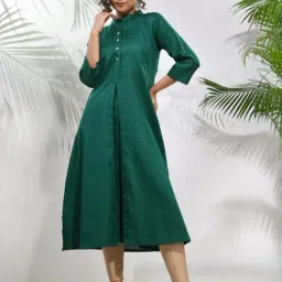 CHARUKRITI Green Cotton Woven Pattern A Line Kurta-image-53