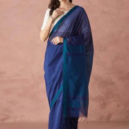 Fabindia Navy Cotton Silk Woven Saree-image-26