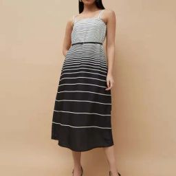 Code By Lifestyle Black & White Regular Fit Striped Dress-picture-34
