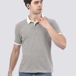 Camla Grey Cotton Regular Fit Textured Polo T-Shirts-picture-13