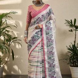 Saree Mall Cream Silk Self Saree with Blouse Piece-image-52