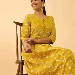 Taneira Yellow Cotton Regular Fit Floral Kurta-image-19