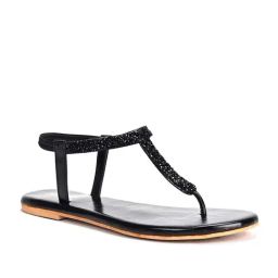 Scentra Women's Black T-Strap Sandals-image-80
