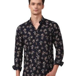 Simon Carter London Black Floral Print Slim Fit Shirt-image-100
