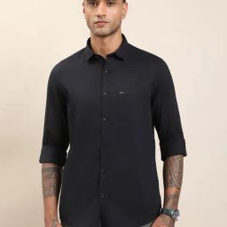 Turtle Black Cotton Slim Fit Self Design Casual Shirt-picture-1